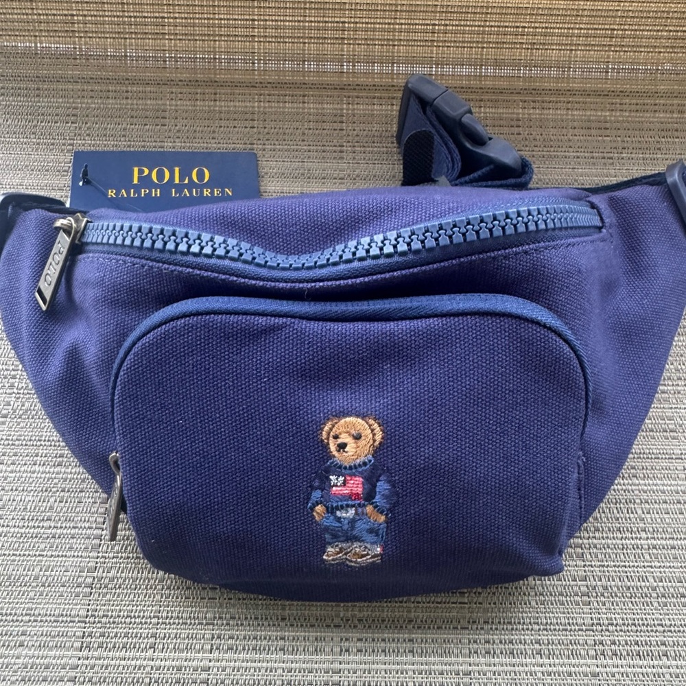 Polo Ralph Lauren Embroidered Polo Bear Navy Canvas Waist Hip Fanny Pack